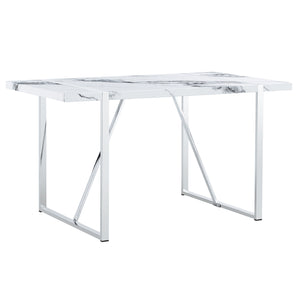 English Elm Modern 55" Faux Marble Dining Table for 4 - Rectangular MDF Top, Steel Legs, 300lb Capacity, Easy 30-Min Assembly, White Silver Finish WF312268AAK