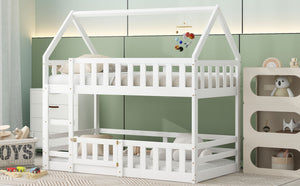 English Elm Twin Twin over Full Metal Bunk Bed with Integrated Ladder, Full-Length Guardrail, Futon-Ready Versatile Design White N7090000734K