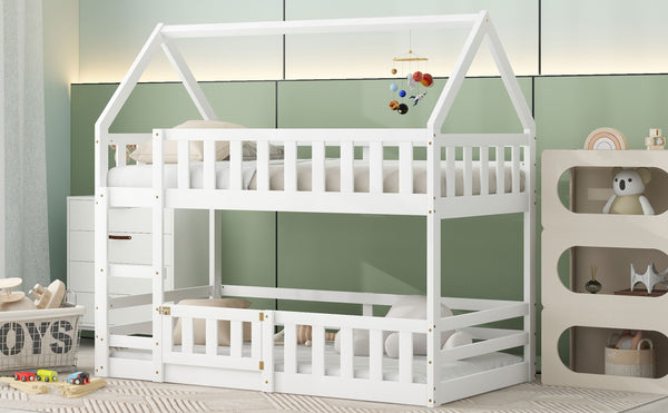 English Elm Twin Twin over Full Metal Bunk Bed with Integrated Ladder, Full-Length Guardrail, Futon-Ready Versatile Design White N7090000734K