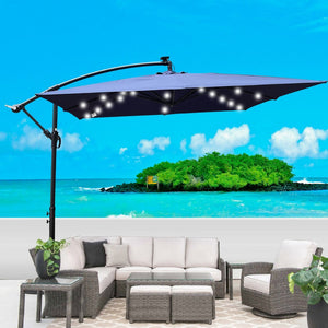 English Elm Square Solar Led Patio Umbrella Upf 40 Polyester Canopy with Crank Lift Wind Vent Navy Blue W656127037