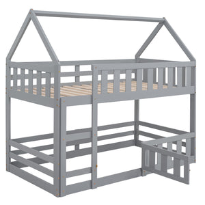 English Elm Twin Twin over Full Metal Bunk Bed with Integrated Ladder, Full-Length Guardrail, Futon-Ready Versatile Design Gray N7090000734E