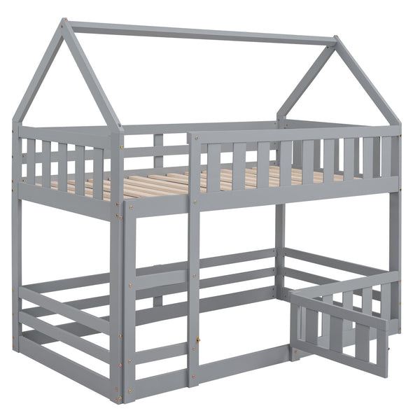 English Elm Twin Twin over Full Metal Bunk Bed with Integrated Ladder, Full-Length Guardrail, Futon-Ready Versatile Design Gray N7090000734E
