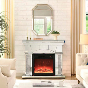 English Elm W Mirrored Acrylic Electric Fireplace Console with Crystal Accents and Led Flame W1005S00003
