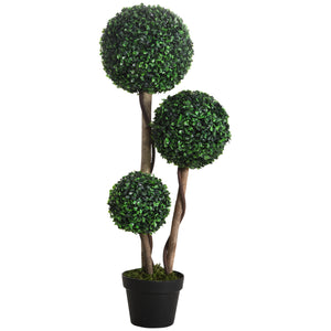 English Elm Artificial Boxwood Topiary Tree in Pot, 35.5" Tall Realistic Faux Plant for Home Office Decor, Green W2225140857