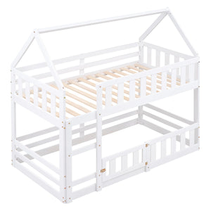 English Elm Twin Twin over Full Metal Bunk Bed with Integrated Ladder, Full-Length Guardrail, Futon-Ready Versatile Design White N7090000734K