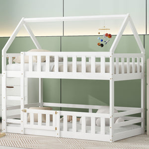 English Elm Twin Twin over Full Metal Bunk Bed with Integrated Ladder, Full-Length Guardrail, Futon-Ready Versatile Design White N7090000734K