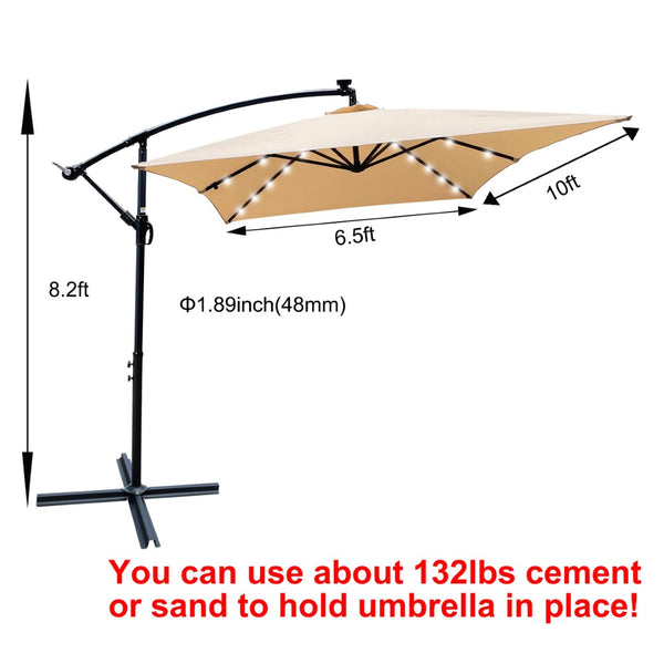 English Elm Rectangle Solar Led Patio Umbrella with Crank Lift Upf 40 Waterproof Garden Shade Tan W656127030
