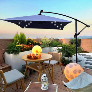 English Elm Rectangle Solar Led Patio Umbrella with Crank Lift Upf 40 Waterproof Garden Shade Navy Blue W656127031