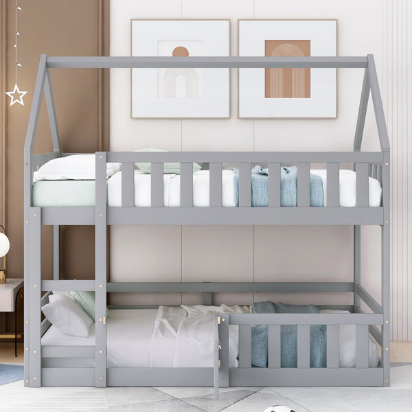 English Elm Twin Twin over Full Metal Bunk Bed with Integrated Ladder, Full-Length Guardrail, Futon-Ready Versatile Design Gray N7090000734E