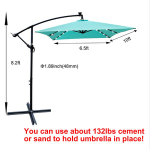 English Elm Rectangle Solar Led Patio Umbrella with Crank Lift Upf 40 Waterproof Garden Shade Turquoise W656127035