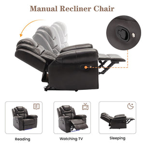 English Elm 3 Piece Faux Leather Manual Reclining Sofa Set with Led Base and Console SG001132AAD