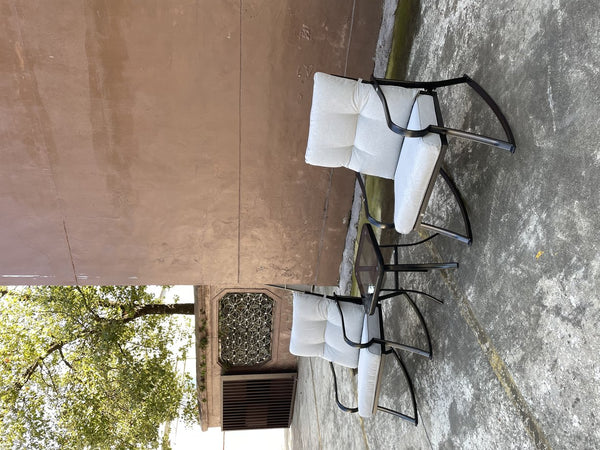 English Elm ROCKER Patio Bistro Chair and Teapoy Set - Ergonomic Metal Rockers, Thick Cushions, Sturdy Build Off White W656127051
