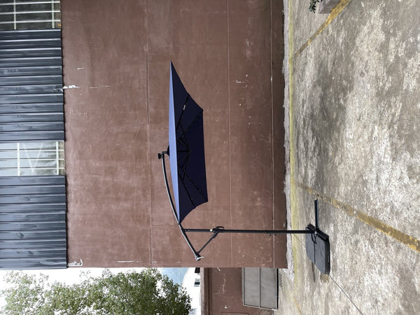 English Elm Rectangle Solar Led Patio Umbrella with Crank Lift Upf 40 Waterproof Garden Shade Navy Blue W656127031