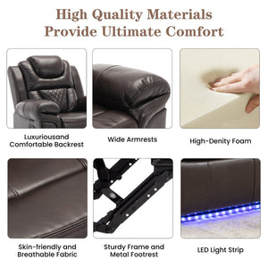 English Elm Home Theater Manual Recliner with Led Strip Console Usb Charging Faux Leather Seat Brown WF310727AAD