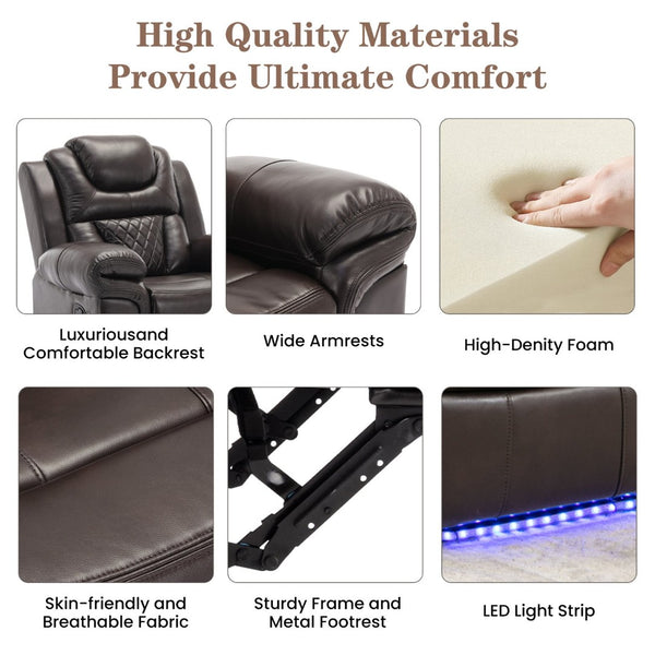 English Elm Home Theater Manual Recliner with Led Base Lighting Faux Leather Living Room Chair WF310725AAD