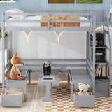 Hearth and Haven Exotix Full over Full Convertible Bunk Bed with Staircase, Grey