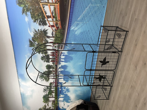 English Elm Metal Garden Arch For Climbing Plants & Weddings | Elegant Outdoor Trellis With Doors, Black Finish W656127046