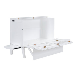 English Elm Full Size Murphy Wall Bed with Usb Charging Removable Shelves Pine Cabinet White LP001660AAK