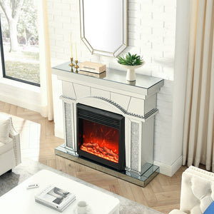 English Elm W Mirrored Acrylic Electric Fireplace Console with Crystal Accents and Led Flame W1005S00003