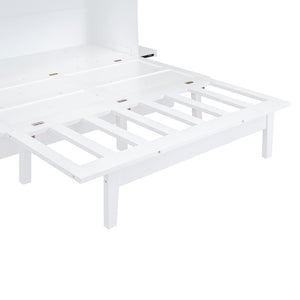 English Elm Queen Murphy Wall Bed with Usb Charging Pine Wood Cabinet for Studio Apartments White LP001661AAK