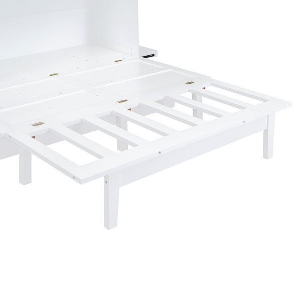 English Elm Queen Murphy Wall Bed with Usb Charging Pine Wood Cabinet for Studio Apartments White LP001661AAK