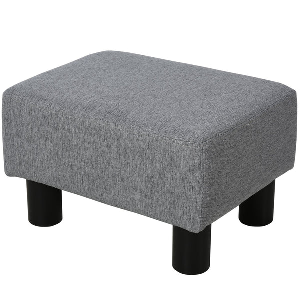 English Elm Ottoman Small Linen Footrest Cube Stool with 24D Foam, Wood Frame & Plastic Legs — Gray, 220lb Capacity W2225140849