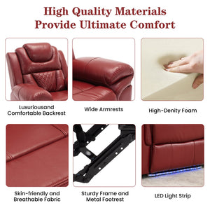 English Elm Home Theater Manual Reclining Loveseat Faux Leather with Led Lighting and Storage Console Wine Red WF310726AAJ