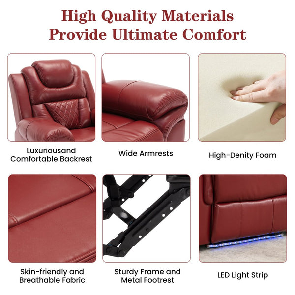English Elm Home Theater Manual Reclining Loveseat Faux Leather with Led Lighting and Storage Console Wine Red WF310726AAJ