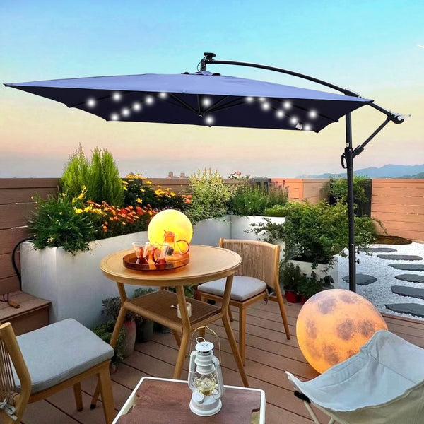 English Elm Square Solar Led Patio Umbrella Upf 40 Polyester Canopy with Crank Lift Wind Vent Navy Blue W656127037