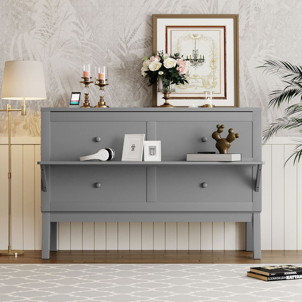 English Elm Queen Murphy Wall Bed with Usb Charging Pine Wood Cabinet for Studio Apartments Gray LP001661AAE