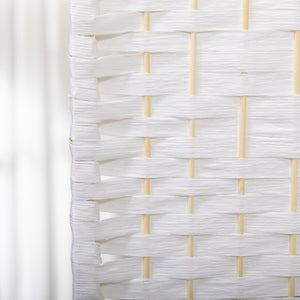 English Elm 4 Panel Room Divider — 5.6' Wave Fiber Folding Privacy Screen, Hand-Woven Paper & Bamboo, White, Stylish Room Separator for Home & Office (67" H) W2225140847