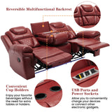 Hearth and Haven Home Theater Seating Manual Recliner Chair with Center Console and Led Light Strip For Living Room, Wind Red WF310727AAJ