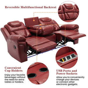 English Elm Home Theater Two Seat Manual Recliner with Led Base Lighting and Built in Console SG001131AAJ