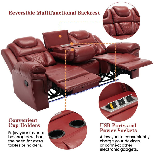 English Elm Home Theater Two Seat Manual Recliner with Led Base Lighting and Built in Console SG001131AAJ