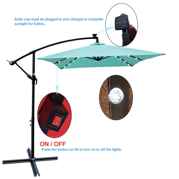 English Elm Rectangle Solar Led Patio Umbrella with Crank Lift Upf 40 Waterproof Garden Shade Turquoise W656127035