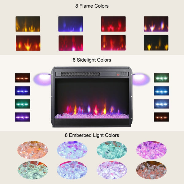 English Elm 23 Inch Slim Electric Fireplace Insert with Crystal Ember Bed Led Flame and Sidelights W1769110507