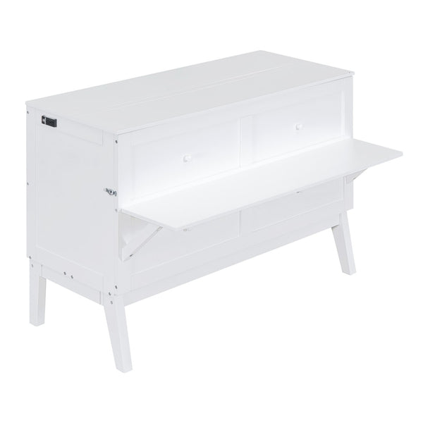 English Elm Queen Murphy Wall Bed with Usb Charging Pine Wood Cabinet for Studio Apartments White LP001661AAK