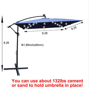 English Elm Square Solar Led Patio Umbrella Upf 40 Polyester Canopy with Crank Lift Wind Vent Navy Blue W656127037