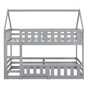 English Elm Twin Twin over Full Metal Bunk Bed with Integrated Ladder, Full-Length Guardrail, Futon-Ready Versatile Design Gray N7090000734E