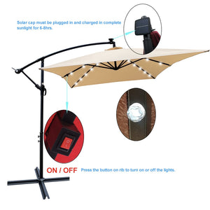 English Elm Rectangle Solar Led Patio Umbrella with Crank Lift Upf 40 Waterproof Garden Shade Tan W656127030