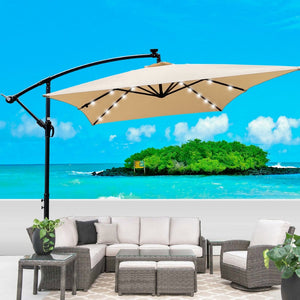 English Elm Rectangle Solar Led Patio Umbrella with Crank Lift Upf 40 Waterproof Garden Shade Tan W656127030