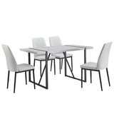 English Elm 5-Piece Dining Table Chairs Set, Rectangular Dining Room Table Set For 4, Modern Dining Table and Faux Leather Chairs For Kitchen Dining Room, Small Space, Gray