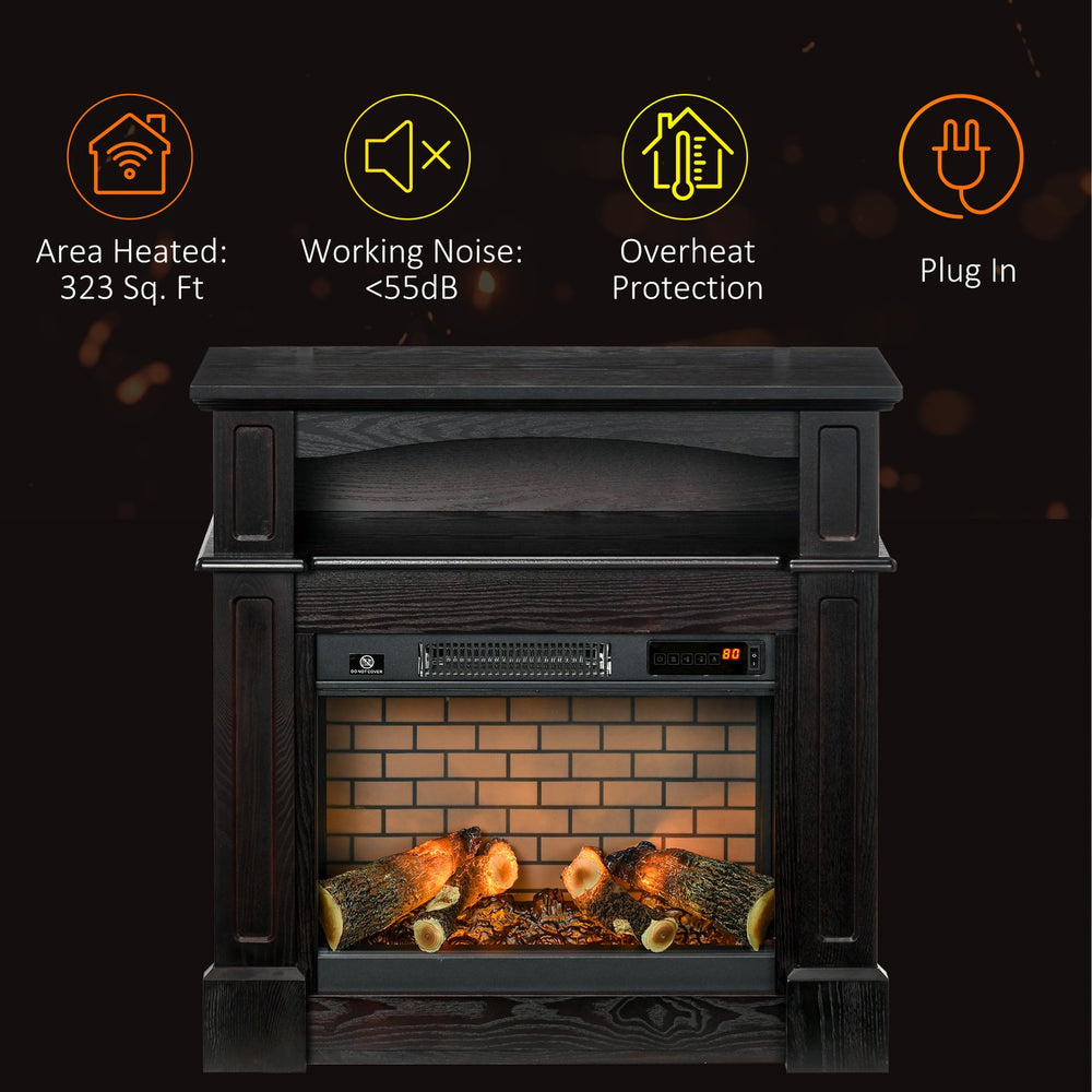 English Elm 32" Electric Fireplace Mantel Brown – Freestanding 700/1400W Heater with LED Log Flame, Shelf, Remote W2225140842