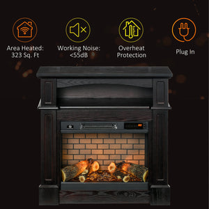 English Elm 32" Electric Fireplace Mantel Brown – Freestanding 700/1400W Heater with LED Log Flame, Shelf, Remote W2225140842