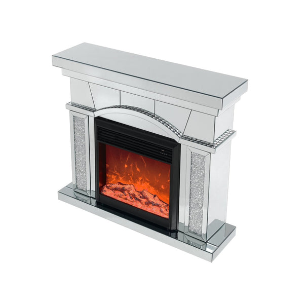 English Elm W Mirrored Acrylic Electric Fireplace Console with Crystal Accents and Led Flame W1005S00003
