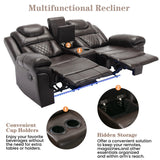 Hearth and Haven Home Theater Seating Manual Recliner Loveseat with Hide-Away Storage, Cup Holders and Led Light Strip For Living Room WF310726AAD