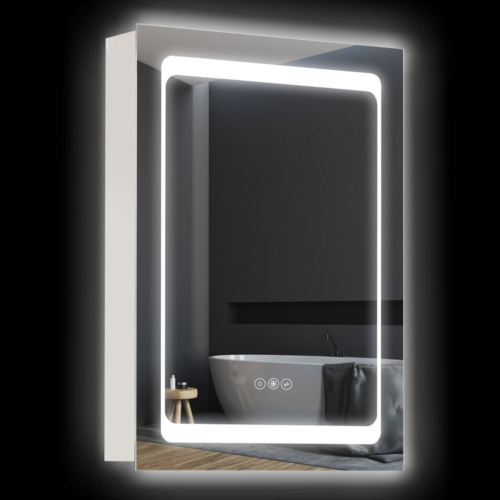 English Elm kleankin Stainless Steel LED Medicine Cabinet Mirror with Dimmer, Dual Temp Light, 3 Shelves, Plug-In Wall-Mount W2225140850