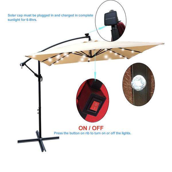 English Elm Square Solar Led Patio Umbrella Upf 40 Polyester Canopy with Crank Lift Wind Vent Tan W656127036