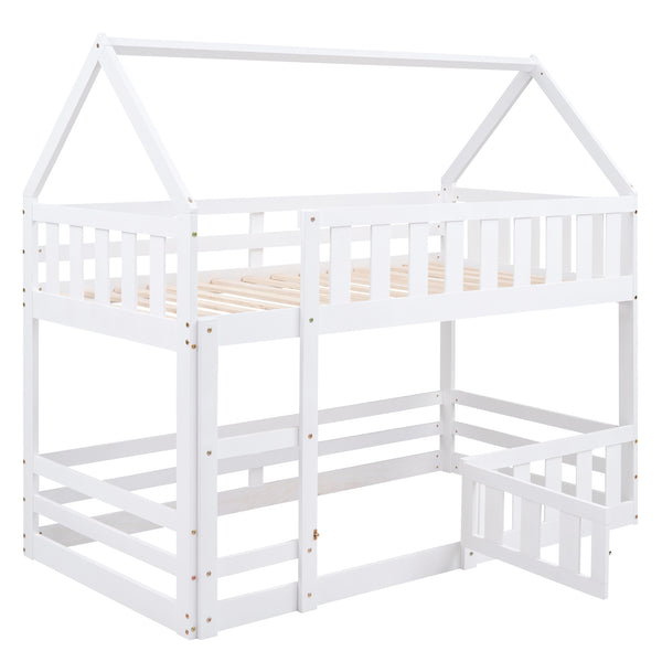 English Elm Twin Twin over Full Metal Bunk Bed with Integrated Ladder, Full-Length Guardrail, Futon-Ready Versatile Design White N7090000734K