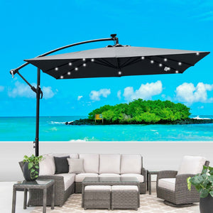 English Elm Square Solar Led Patio Umbrella Upf 40 Polyester Canopy with Crank Lift Wind Vent Anthracite W656127038